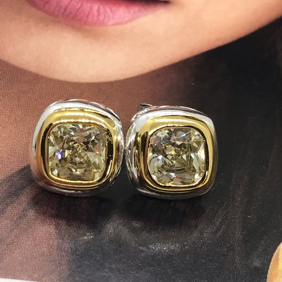 Silver Yellow Stud Earrings - Picture 2 of 6